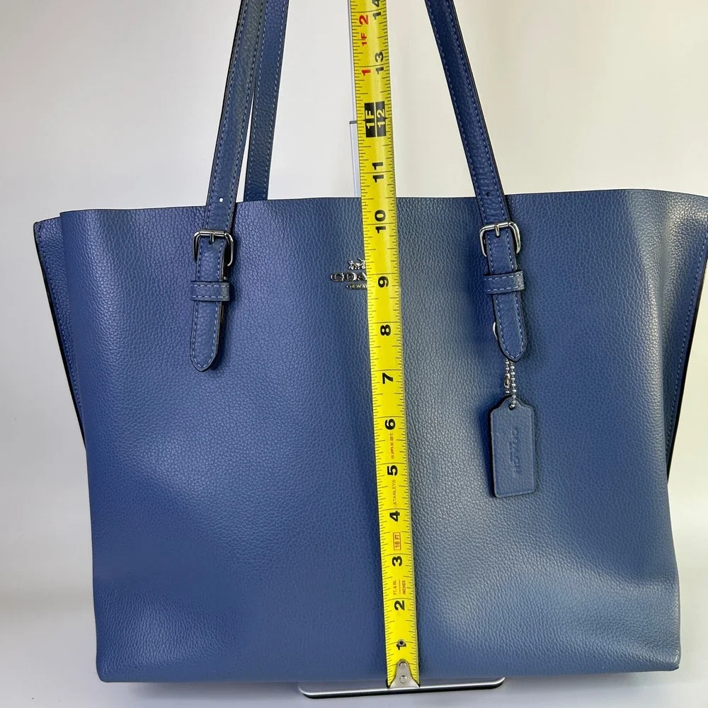 Coach Mollie Tote Stone Blue Pebbled Leather Bag Good